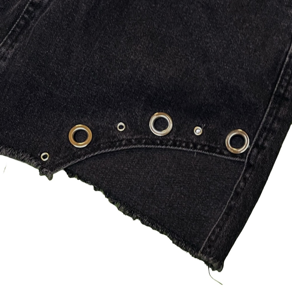 Black Denim Mini Skirt with Grommet Detail - Picture 6 of 6